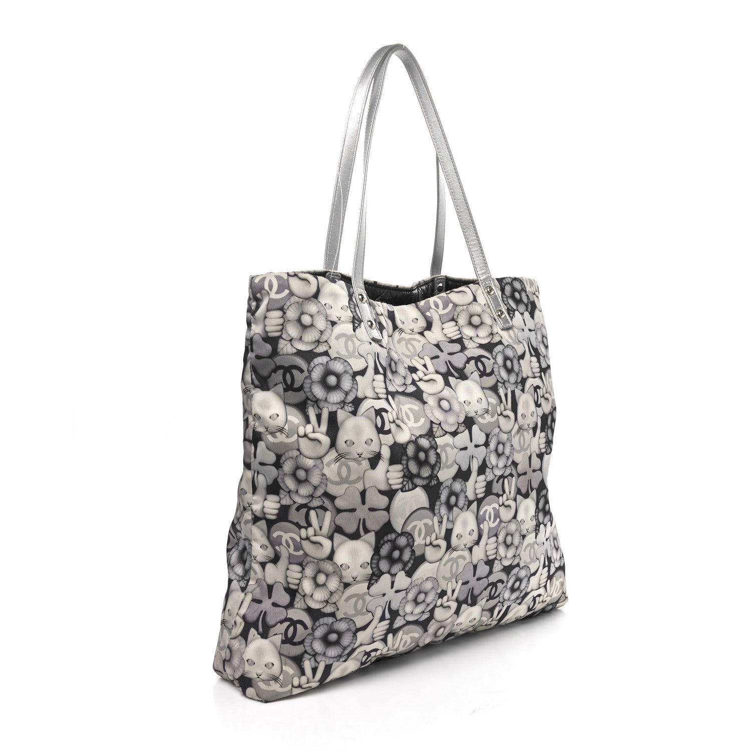 Chanel Nylon Cat Emoticon Tote Navy Silver 4 of 12