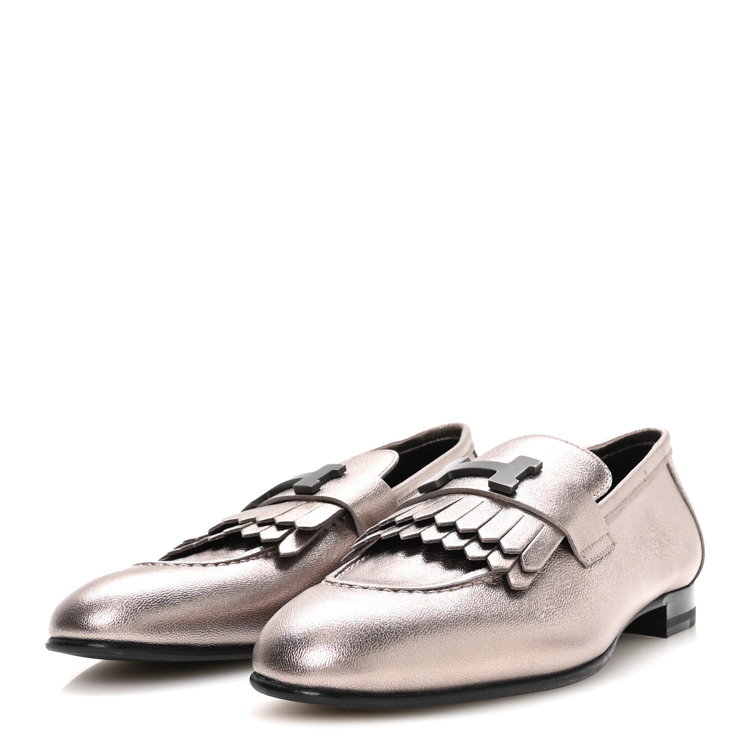 Hermes Metallic Goatskin Womens Royal Loafers 37.5 Champagne 4 of 8