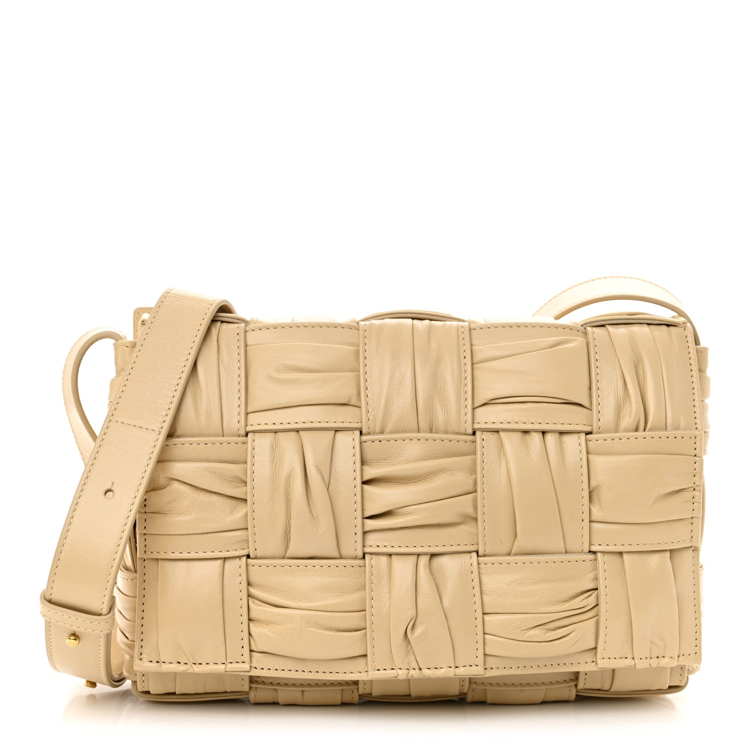 BOTTEGA VENETA ベージュ編み込みバッグ Bottega Veneta Calfskin Intreccio Plisse Cassette Crossbody Bag