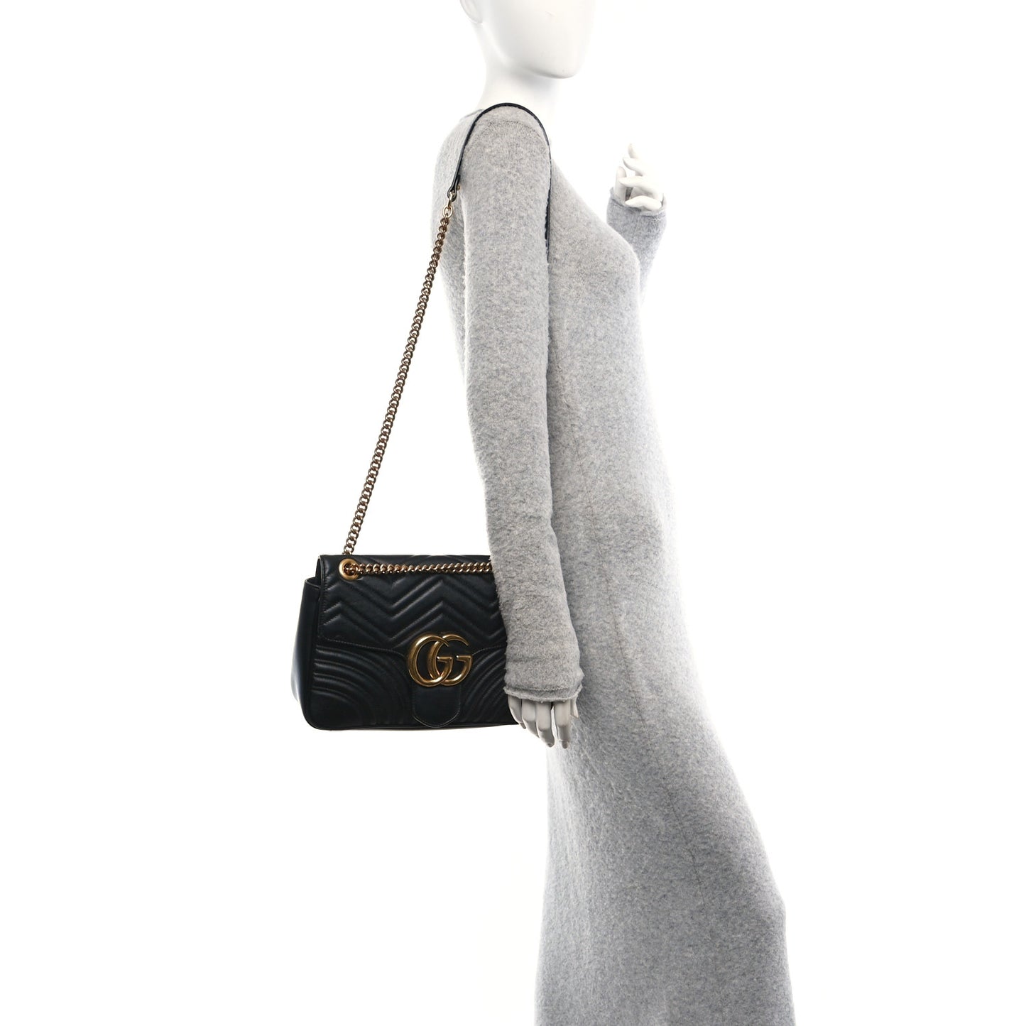 Calfskin Matelasse Medium GG Marmont Shoulder Bag Black
