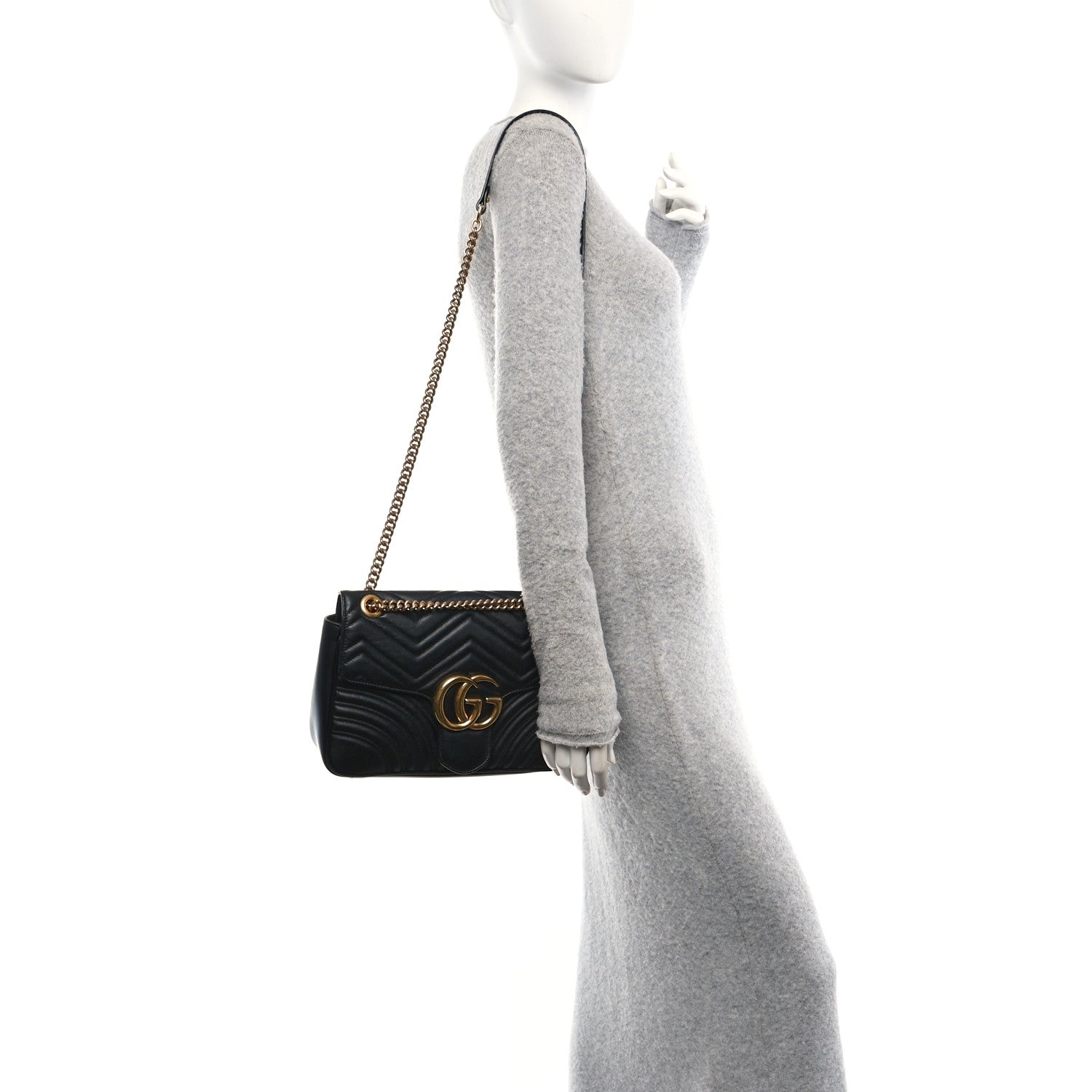 Gucci Calfskin Matelasse Medium GG Marmont Shoulder Bag Black 2 of 10