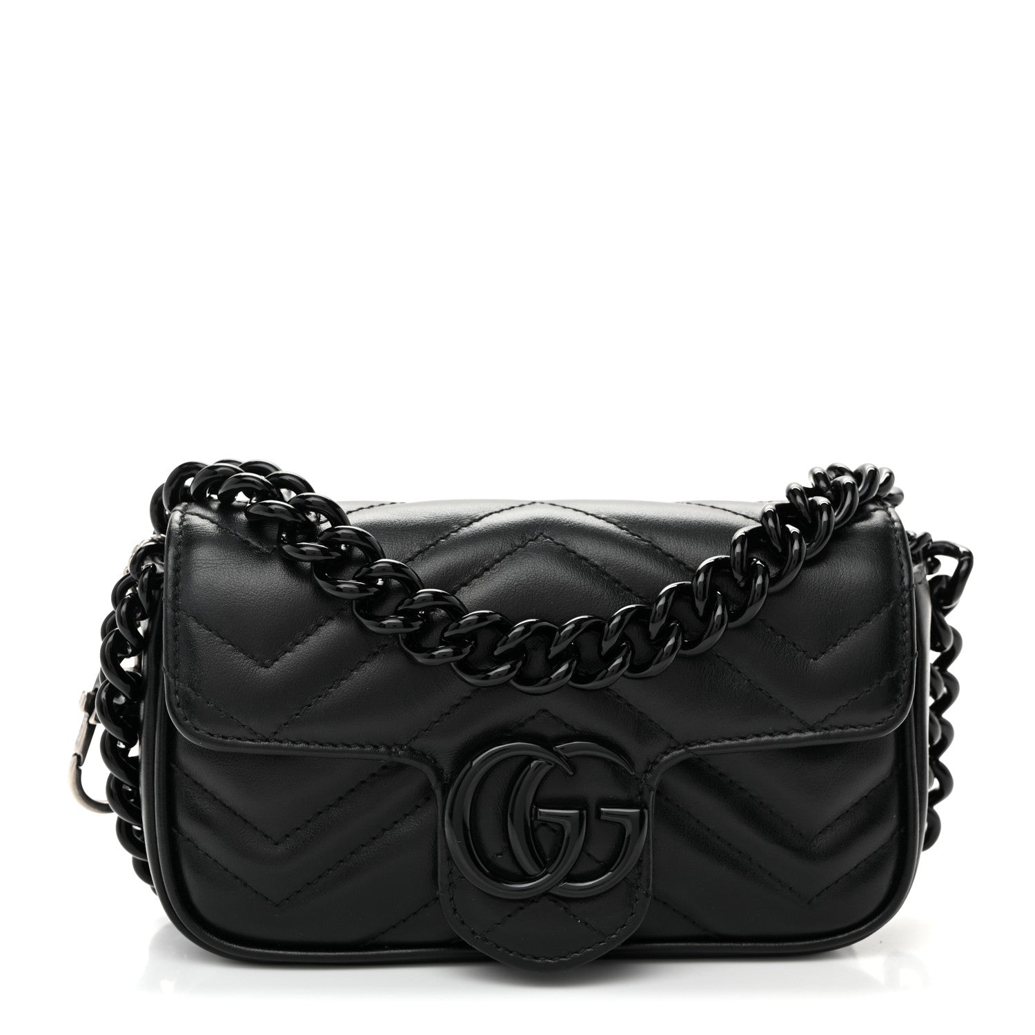 Gucci Calfskin Matelasse Monochrome GG Marmont Chain Belt Bag Black 1 of 10
