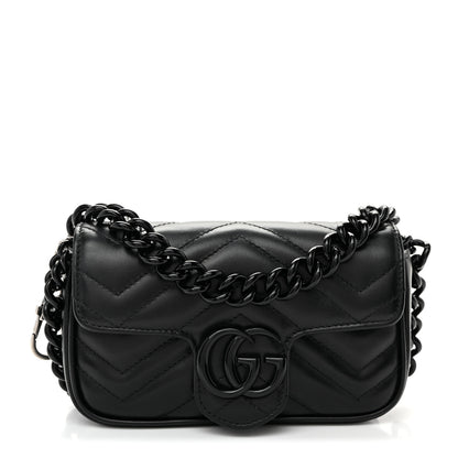 Gucci Calfskin Matelasse Monochrome GG Marmont Chain Belt Bag Black 1 of 10