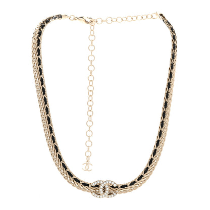 Chanel Metal Lambskin Crystal CC Choker Necklace Gold Black 3 of 6