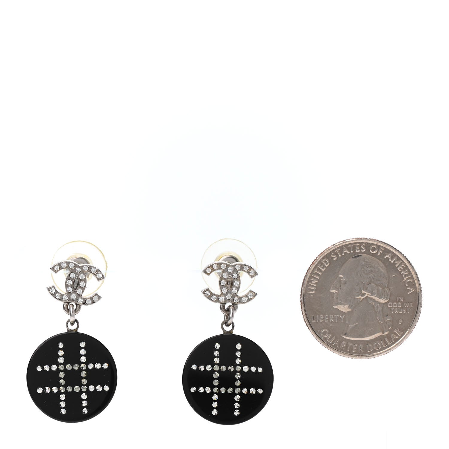 Chanel Resin Crystal CC Drop Earrings Black 2 of 4