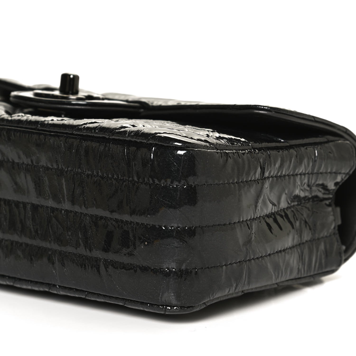 Chanel Patent Metallic Crumpled Calfskin Chevron Quilted Mini Rectangular Flap So Black 9 of 12