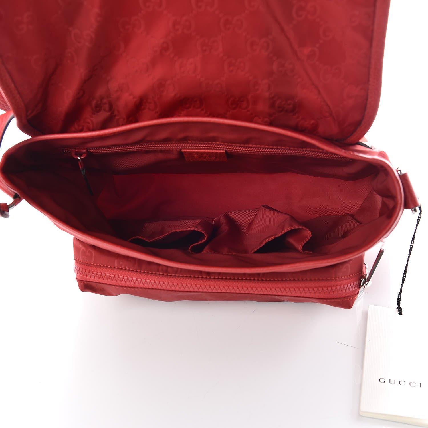 Gucci Nylon Monogram Double Buckle Flap Messenger Bag Vibrant Red 5 of 10