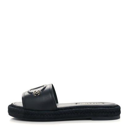Chanel Lambskin Espadrille Mule Sandals 38 Black 1 of 8