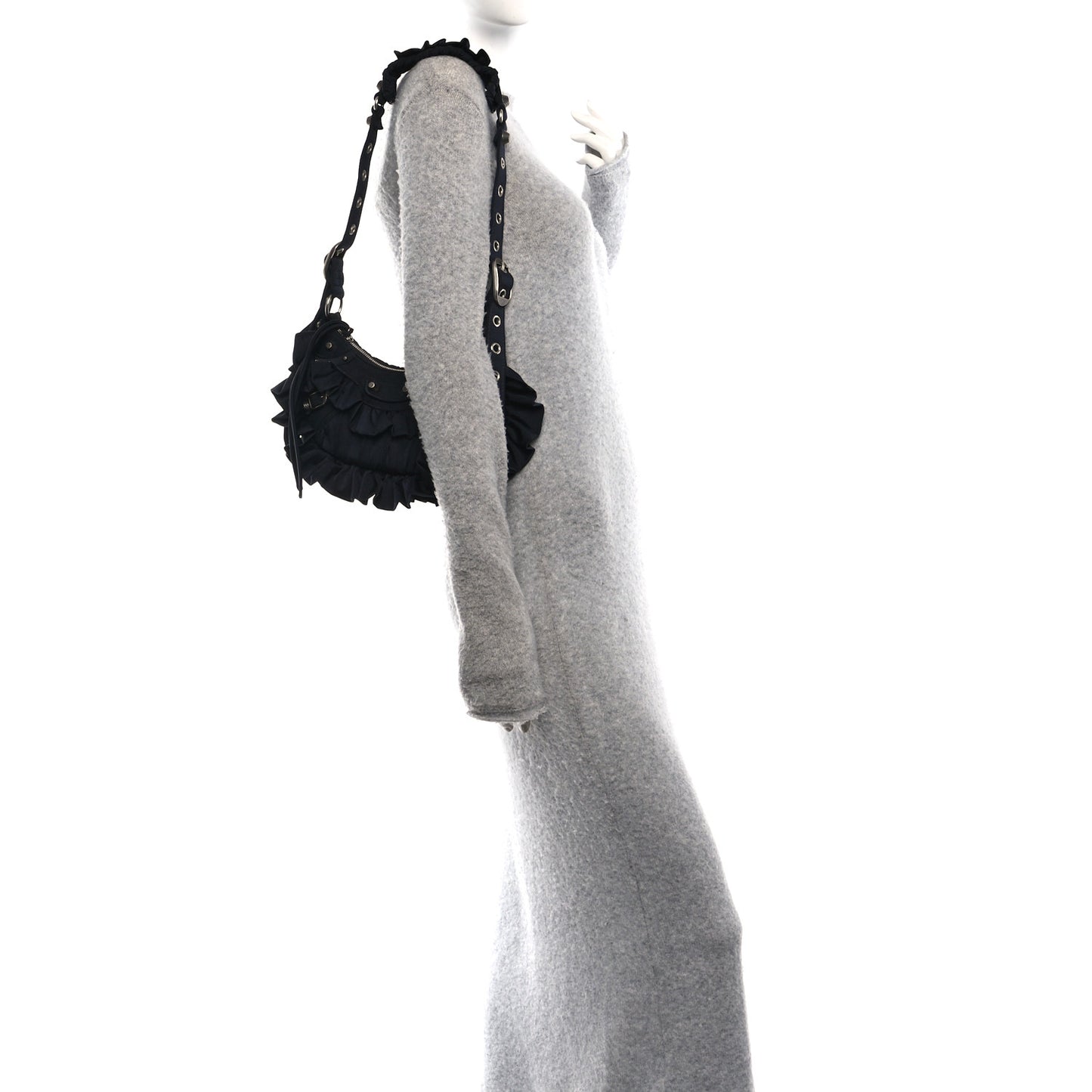 Ruffled Jersey Le Cagole Shoulder Bag XS Black