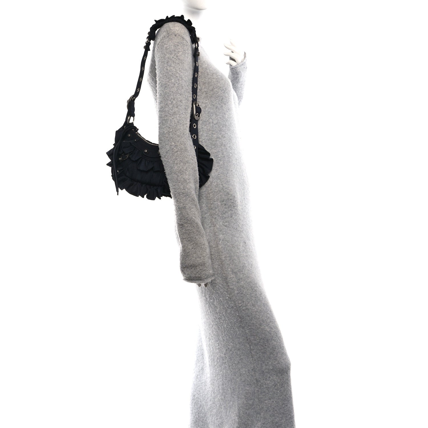 Balenciaga Ruffled Jersey Le Cagole Shoulder Bag XS Black 2 of 11