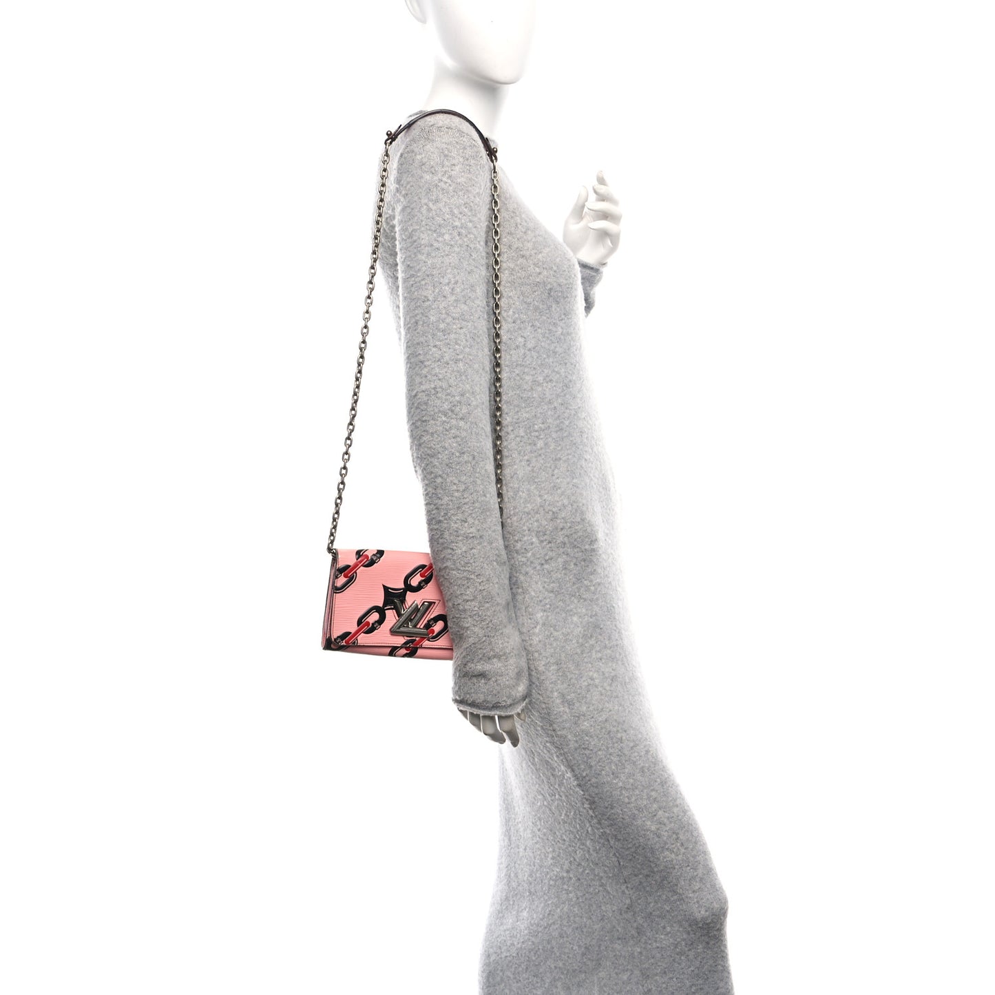 Epi Chain Flower Print Twist Chain Wallet Pink