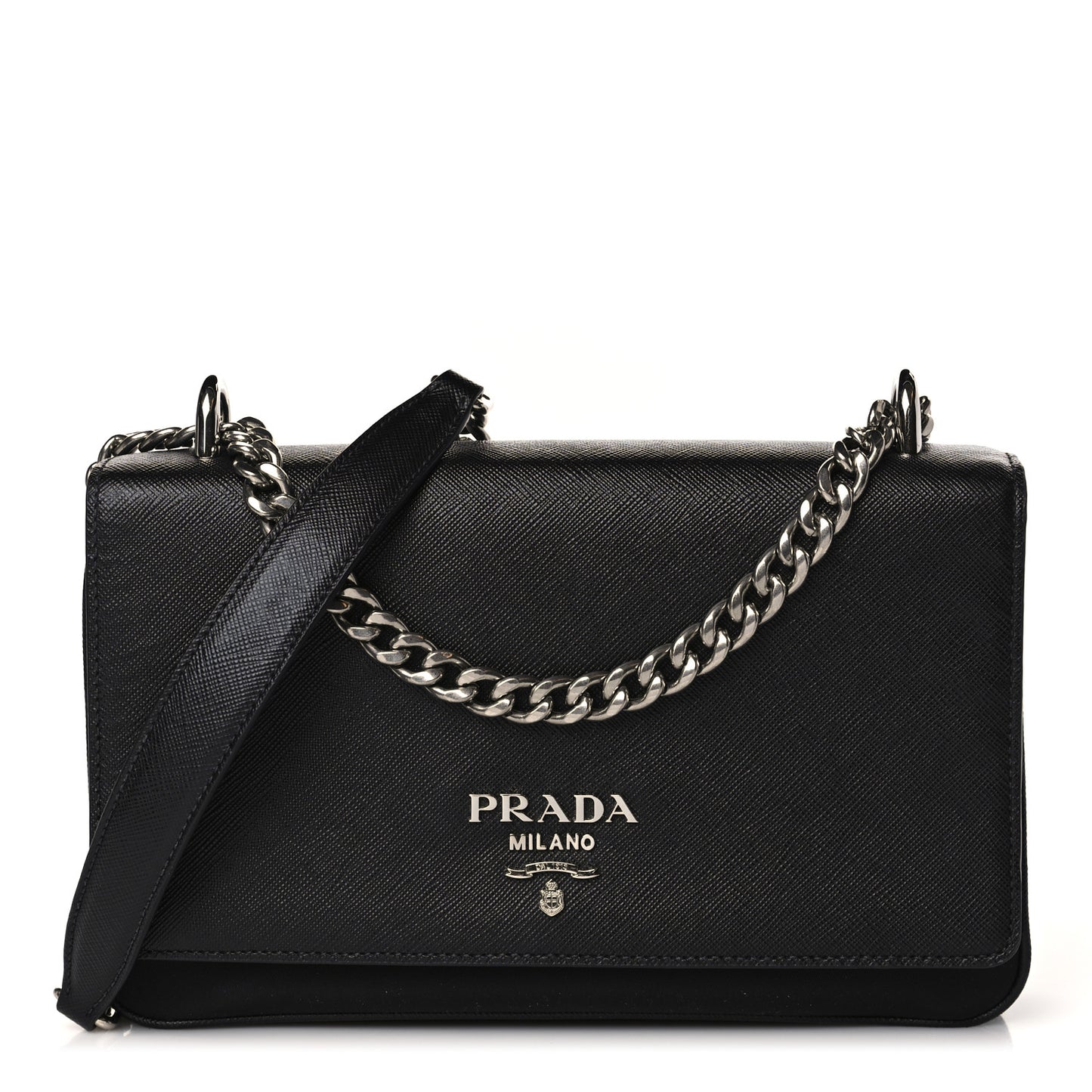 Saffiano Tessuto Nylon Chain Shoulder Bag Black
