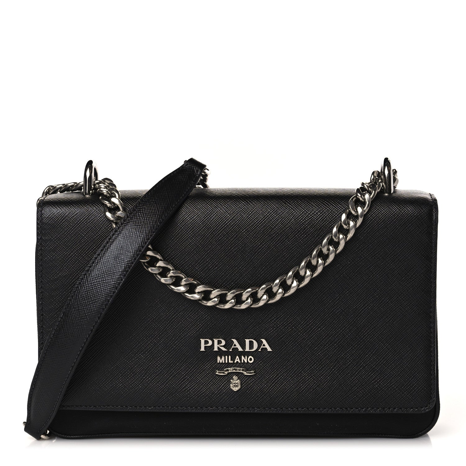 Prada Saffiano Tessuto Nylon Chain Shoulder Bag Black 1 of 8