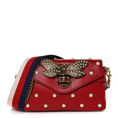 Gucci Calfskin Pearl Queen Margaret Studded Mini Broadway Bag Red 1 of 12