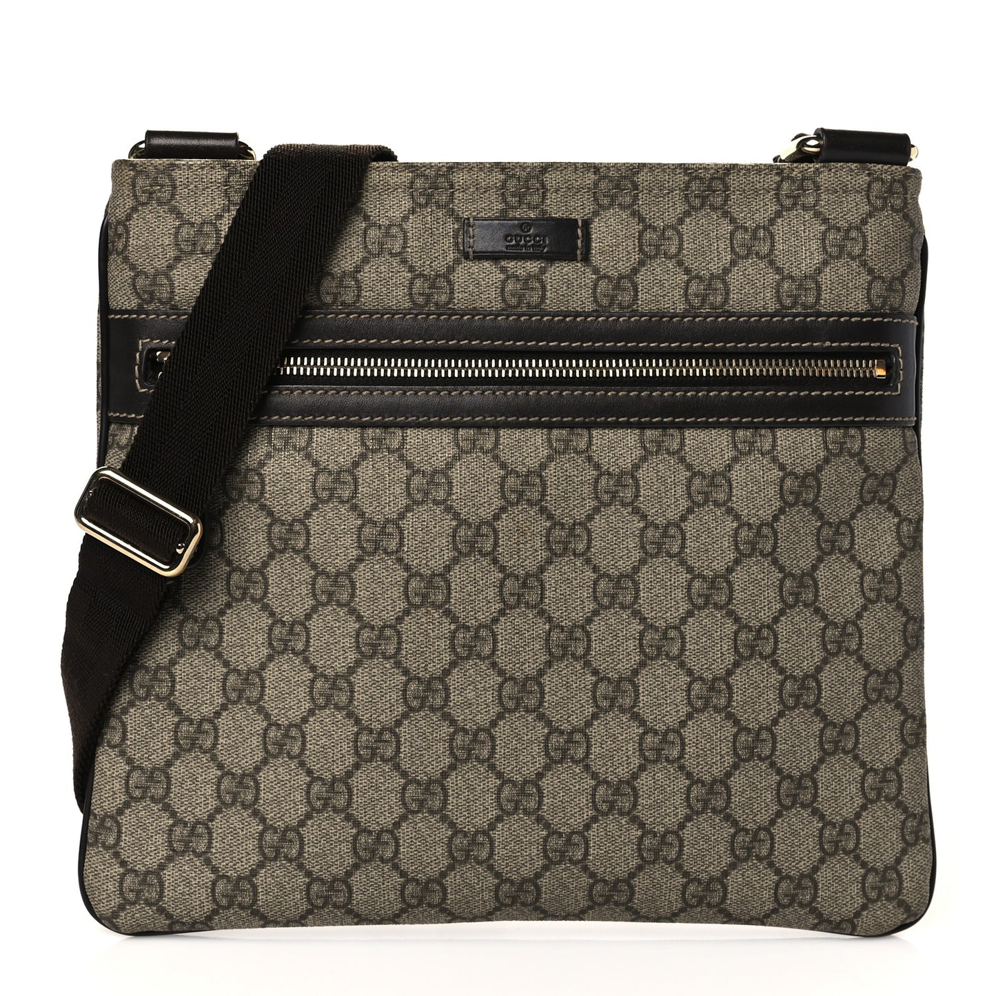 GG Supreme Monogram Selleria Calfskin Small Flat Side Zip Messenger Bag Beige Ebony Cocoa Dark Chocolate