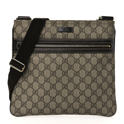 Gucci GG Supreme Monogram Selleria Calfskin Small Flat Side Zip Messenger Bag Beige Ebony Cocoa Dark Chocolate 1 of 10
