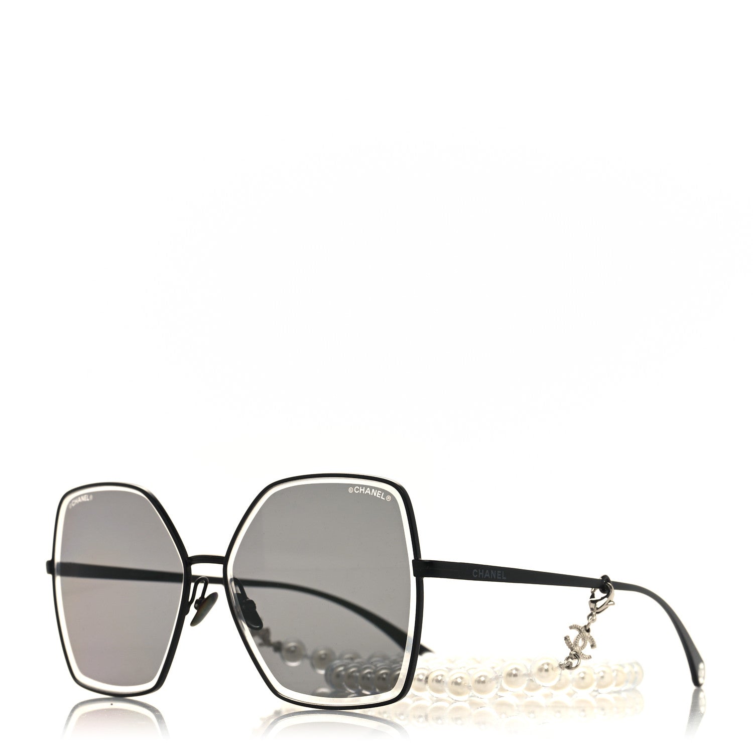Chanel Metal Butterfly Removable Pearl Chain Sunglasses 4262 Black 1 of 8