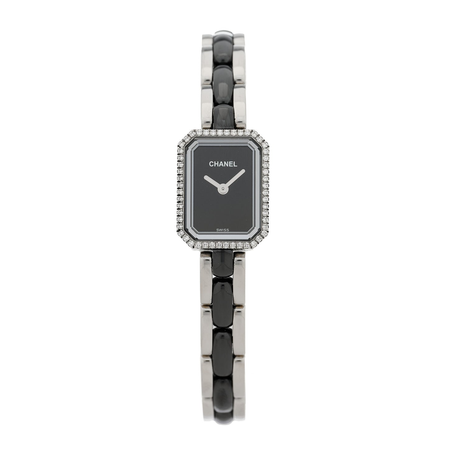 Stainless Steel Ceramic Diamond Bezel 20mm Premiere Quartz Watch Black