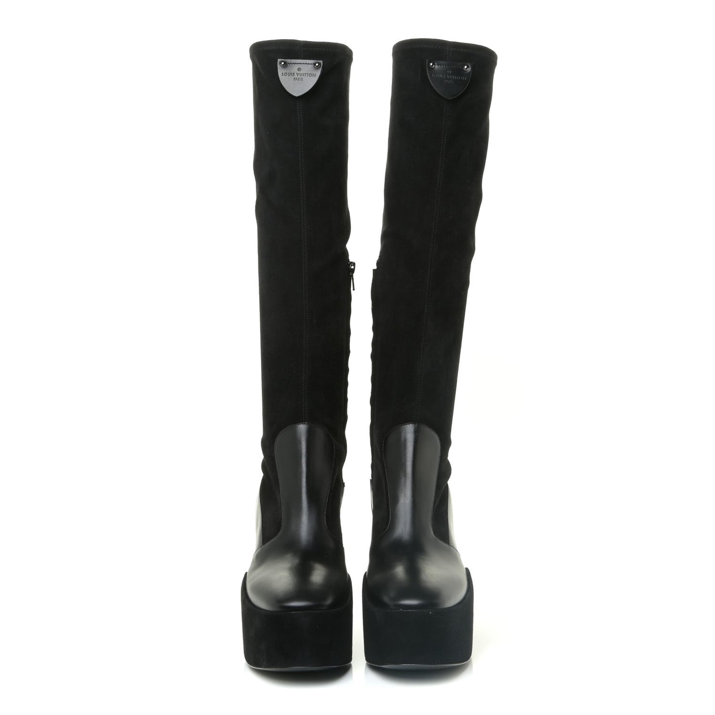 Suede Calfskin Monogram Podium Platform Thigh Boots 37.5 Black