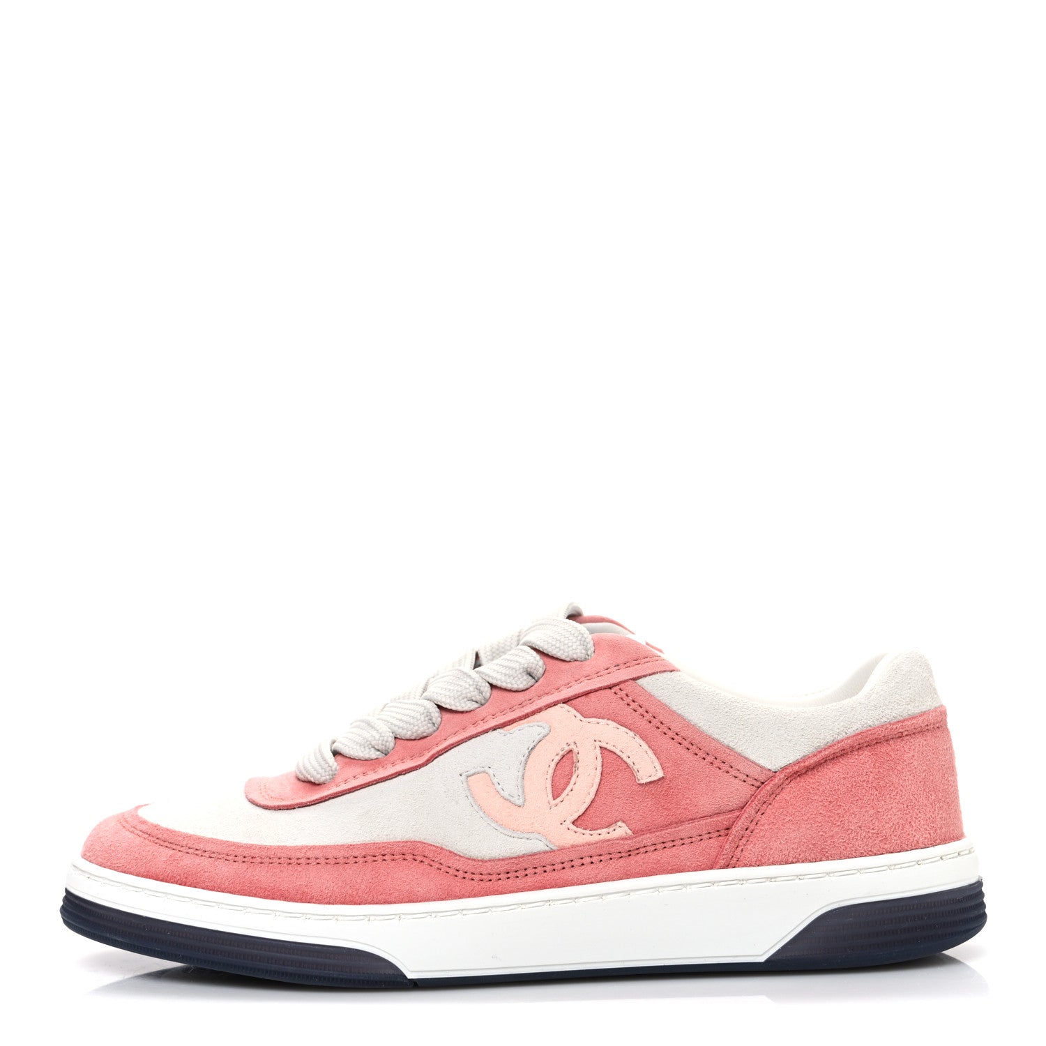 Chanel Suede Kidskin Womens CC Sneakers 35.5 White Pink 1 of 11