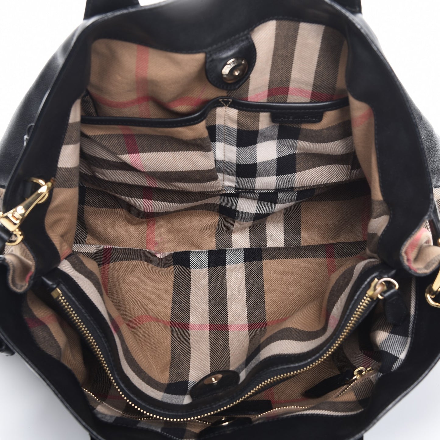 Grainy Calfskin House Check Large Banner Tote Black