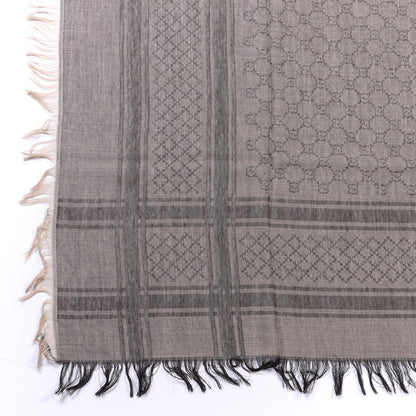 Gucci Wool Silk GG Monogram Diamante Plaid Surviee Shawl Beige Dark Brown 2 of 4