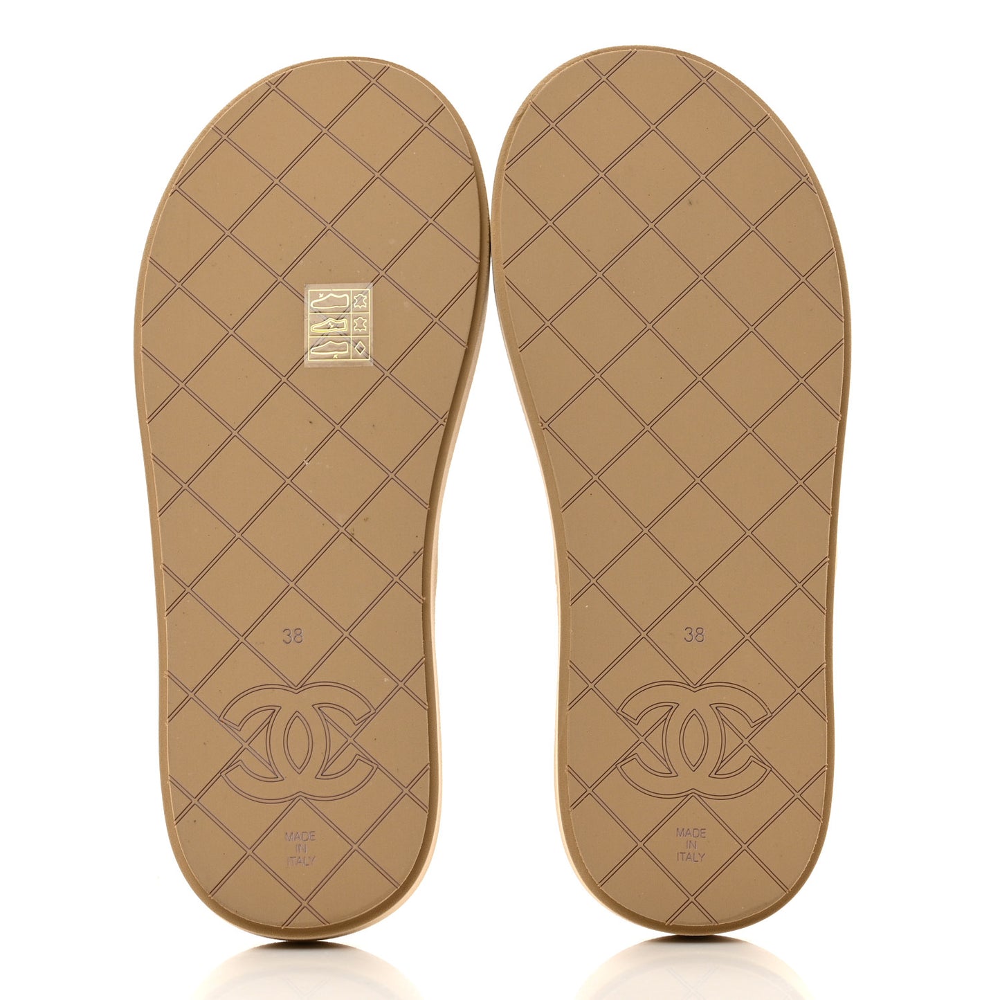 Lambskin Quilted Padded Charms Thong Sandals 38 Beige