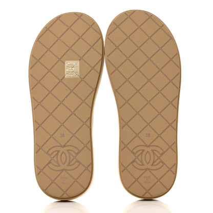 Chanel Lambskin Quilted Padded Charms Thong Sandals 38 Beige 5 of 8