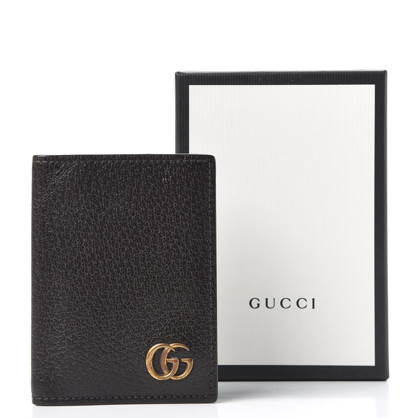 Calfskin Boar Effect GG Marmont Card Case Dark Cocoa