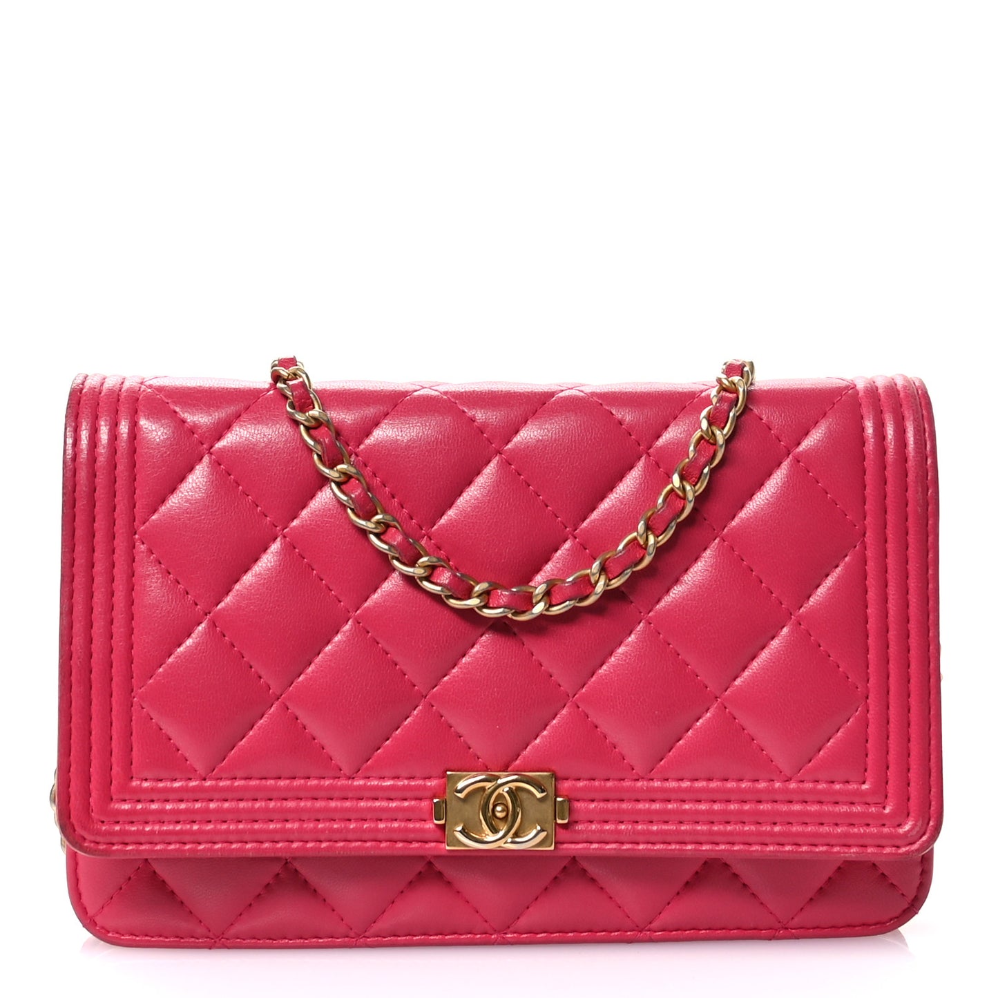 Lambskin Quilted Boy Wallet On Chain WOC Dark Fuchsia