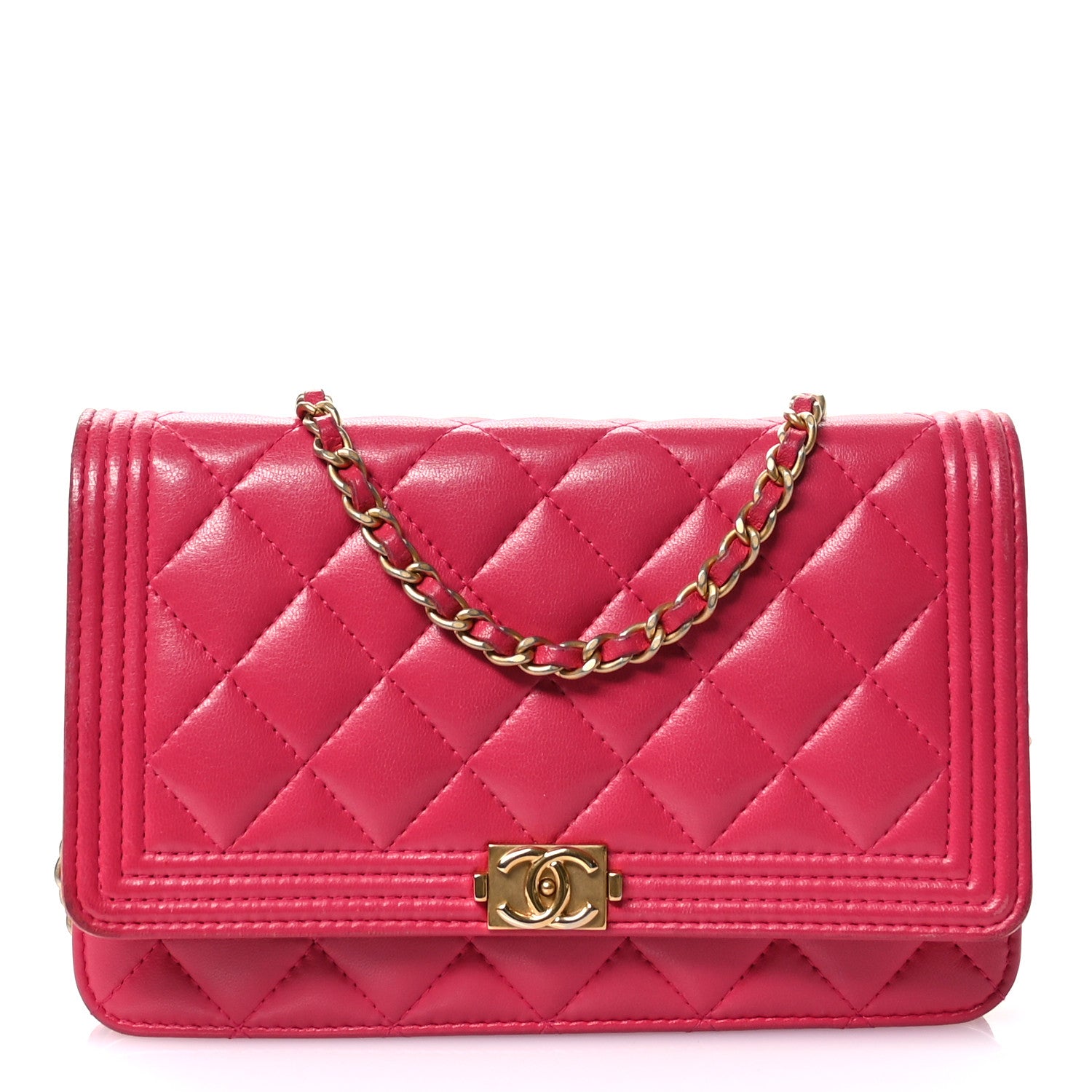 Chanel Lambskin Quilted Boy Wallet On Chain WOC Dark Fuchsia 1 of 14