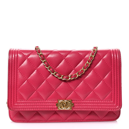 Chanel Lambskin Quilted Boy Wallet On Chain WOC Dark Fuchsia 1 of 14