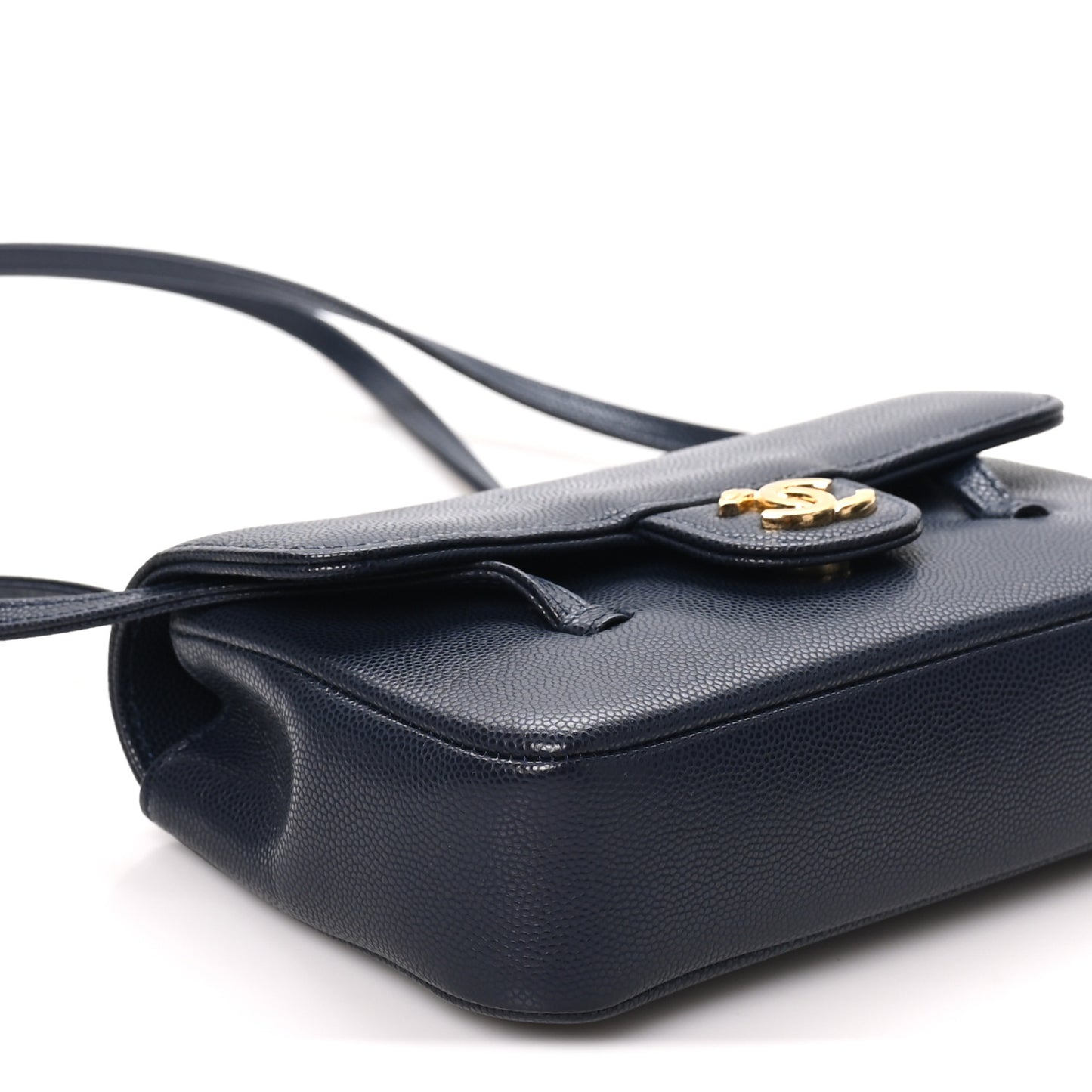 Shiny Caviar Mini Preppy Coco Shoulder Bag Dark Blue
