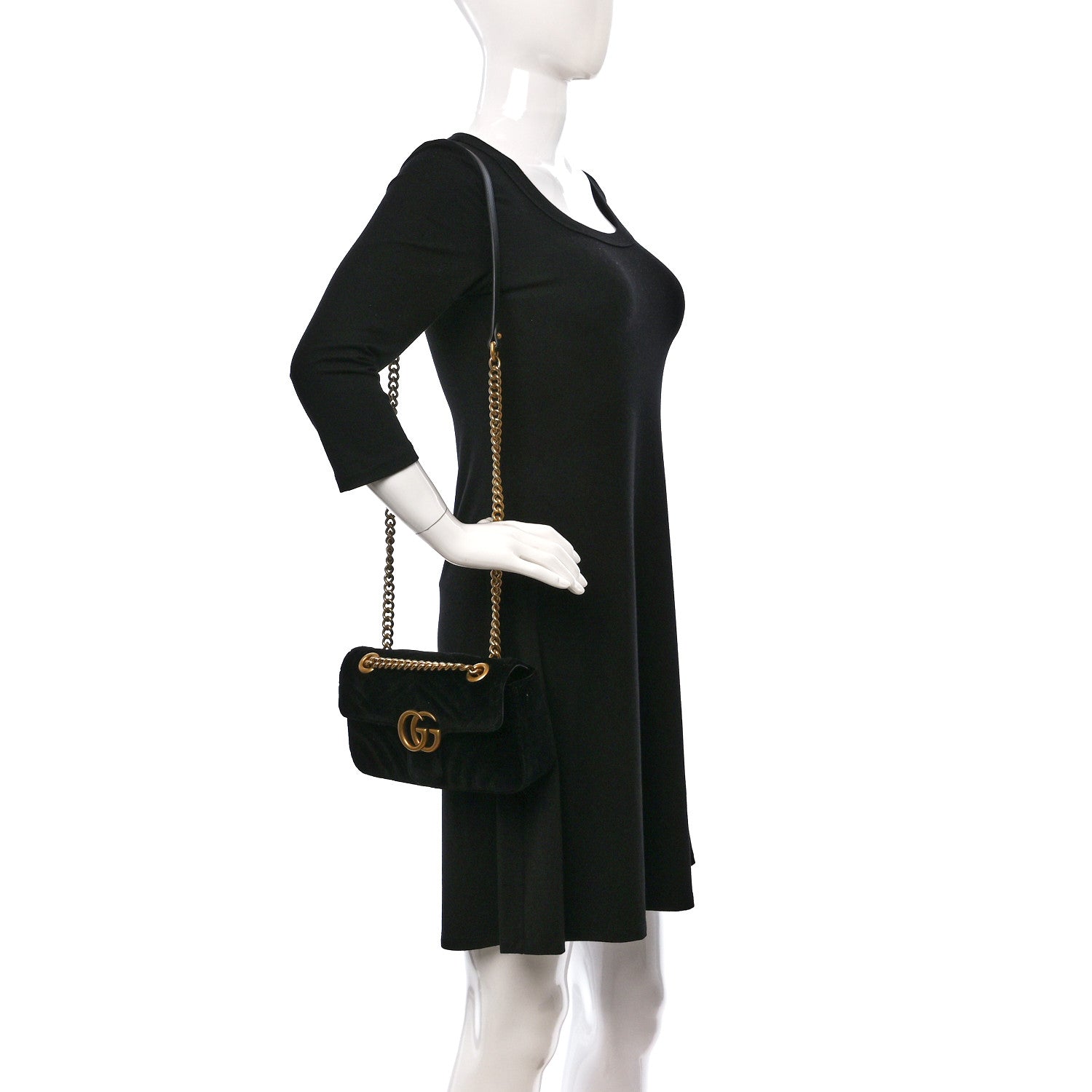 Gucci Velvet Matelasse Mini GG Marmont Shoulder Bag Black 2 of 10