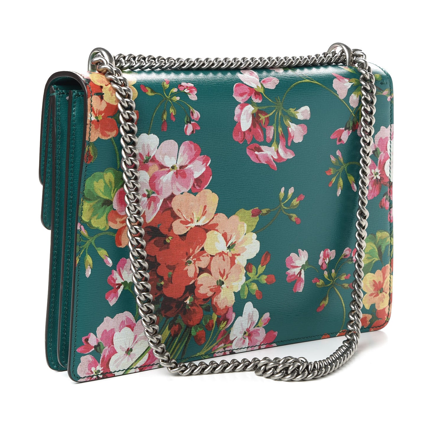 Calfskin Blooms Print Medium Dionysus Shoulder Bag Bright Emerald Multicolor