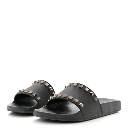 Valentino Garavani Rubber Rockstud Slide Sandals 36 Black 3 of 8