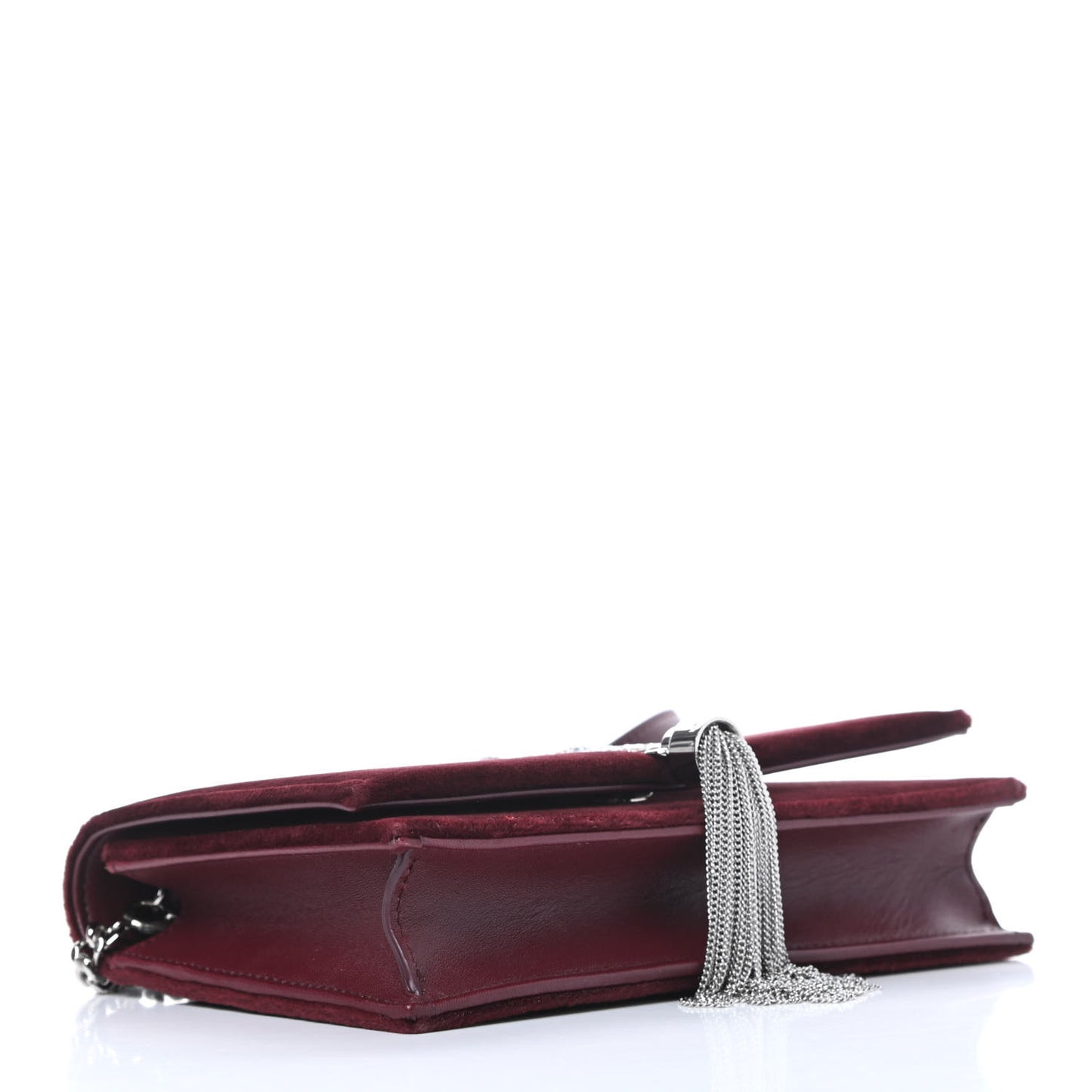 Velvet Crystal Monogram Kate Tassel Shoulder Bag Burgundy