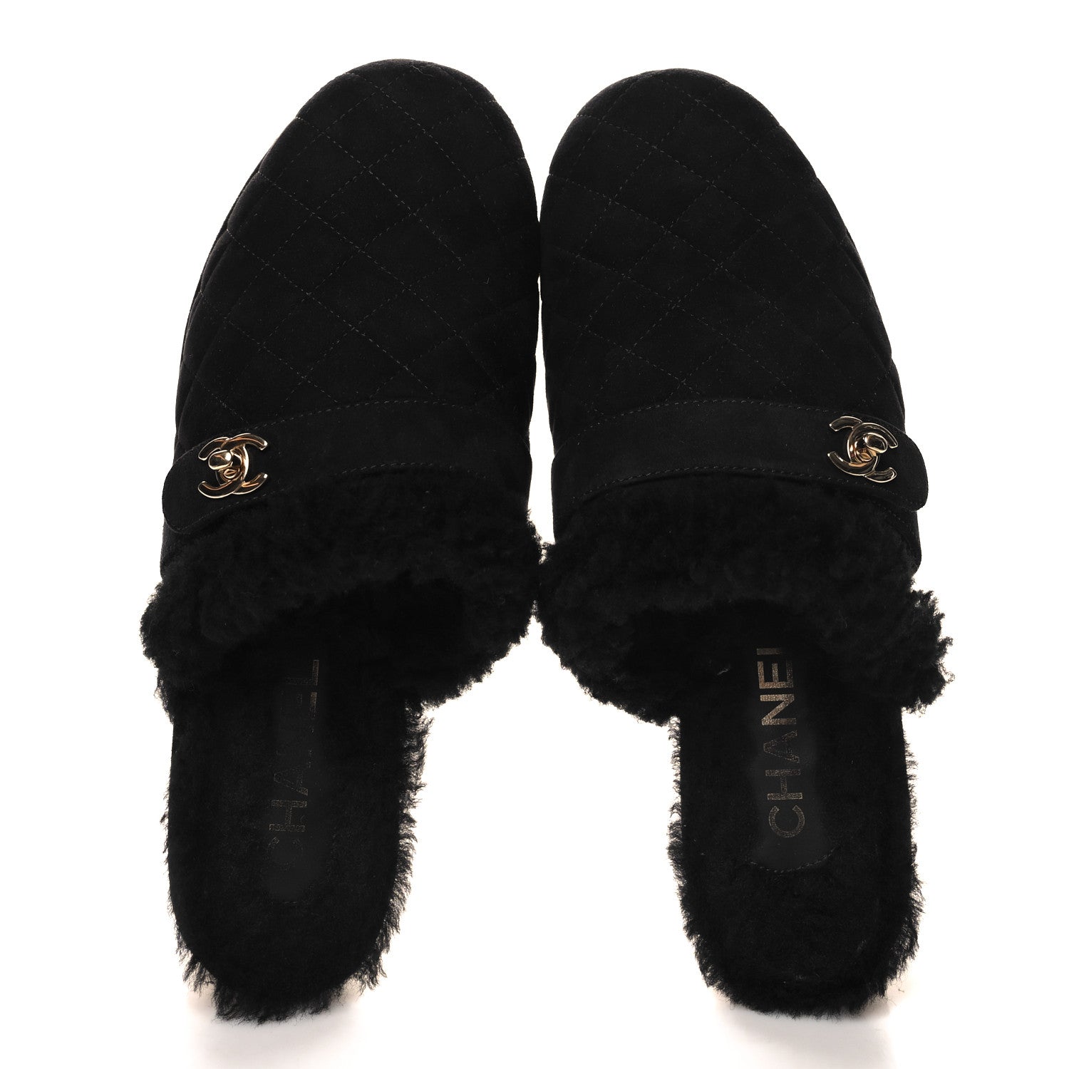 Chanel Suede Calfskin Shearling Turn Lock Clogs 40 Black 2 of 8