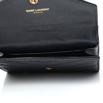 Saint Laurent Grain De Poudre Matelasse Chevron Small Monogram Envelope Wallet Deep Marine 4 of 4