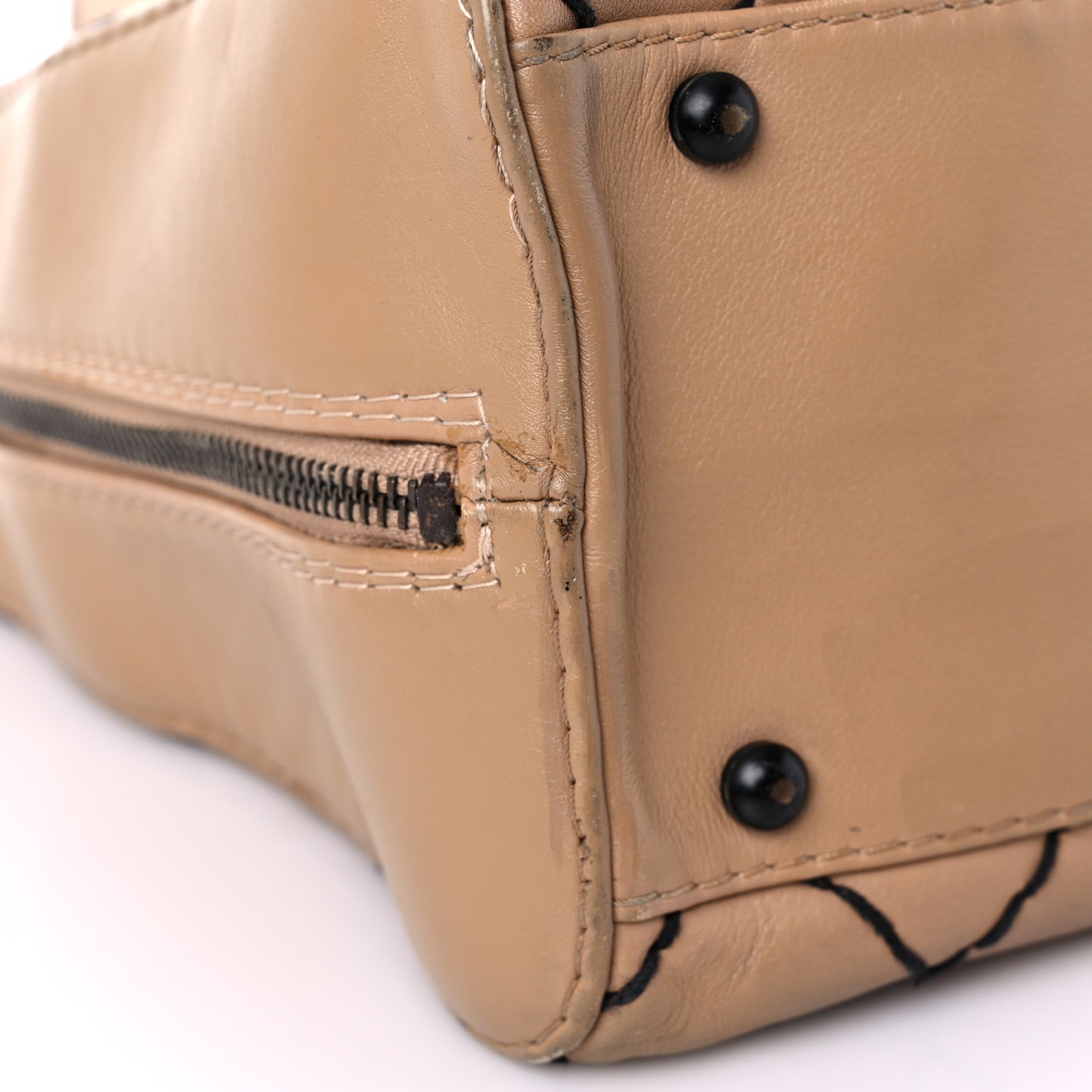 Calfskin Wild Stitch Vertical Top Handle Bag Beige