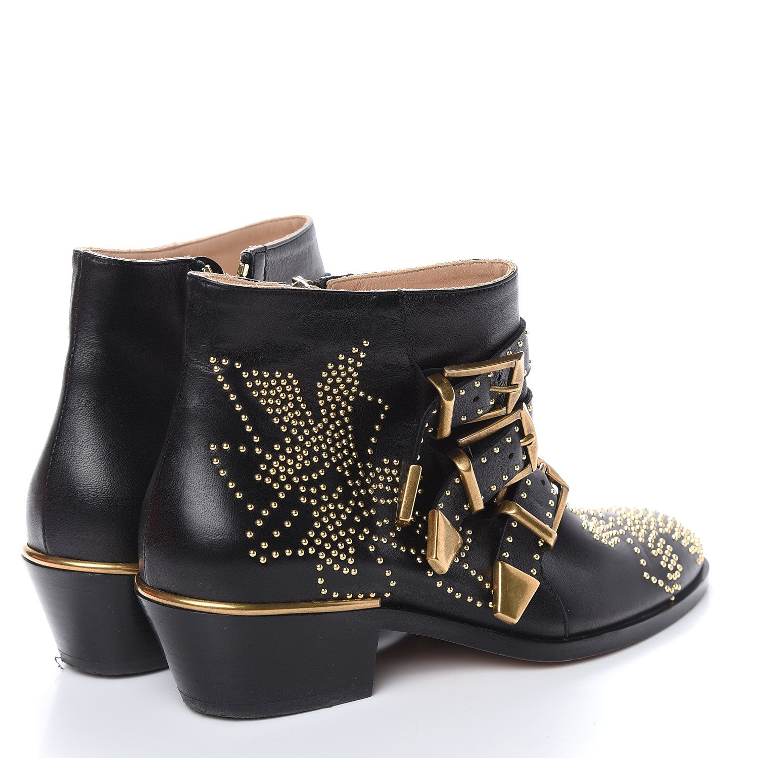 Chloe Nappa Sheepskin Studded Susanna Ankle Boots 35 Black Gold 4 of 15