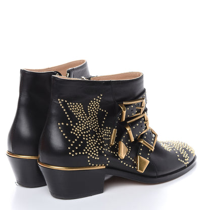 Chloe Nappa Sheepskin Studded Susanna Ankle Boots 35 Black Gold 4 of 15