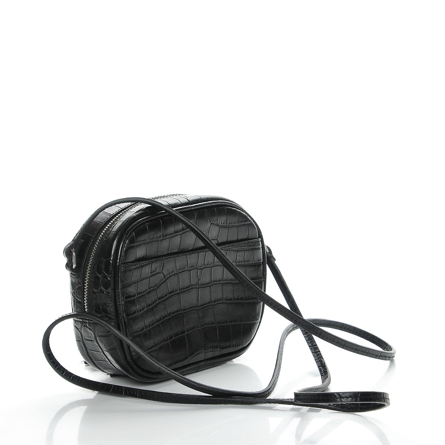 Saint Laurent Calfskin Crocodile Embossed Monogram Blogger Bag Black 3 of 8