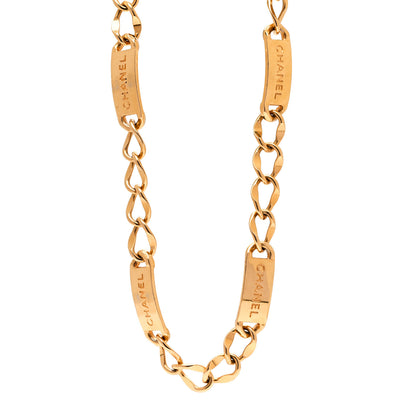 Chanel Metal Chain Link Logo Plate CC Medallion Necklace Gold 1 of 5
