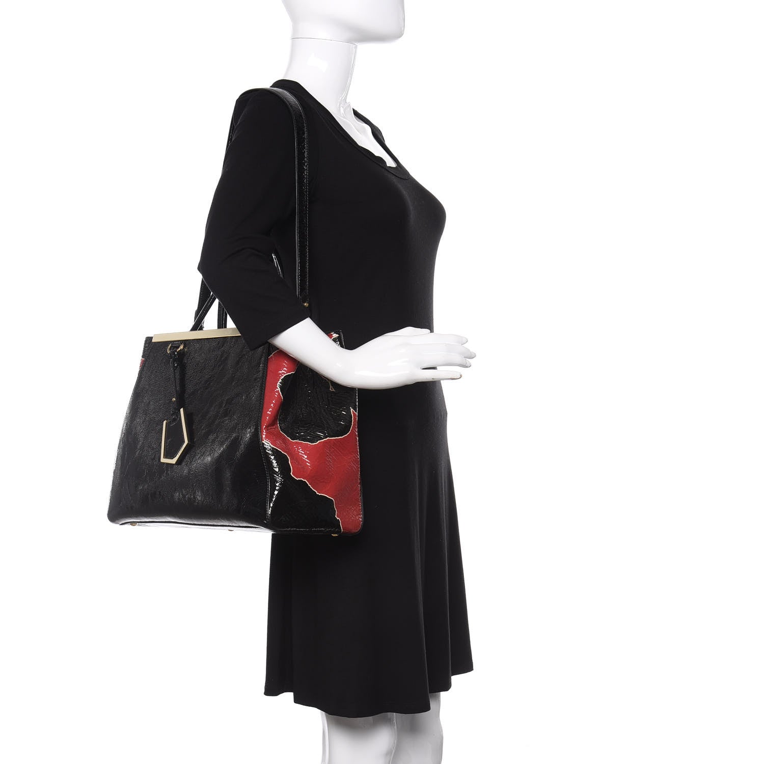 Fendi Patent Regular 2Jours Tote Black Red Milk 2 of 10