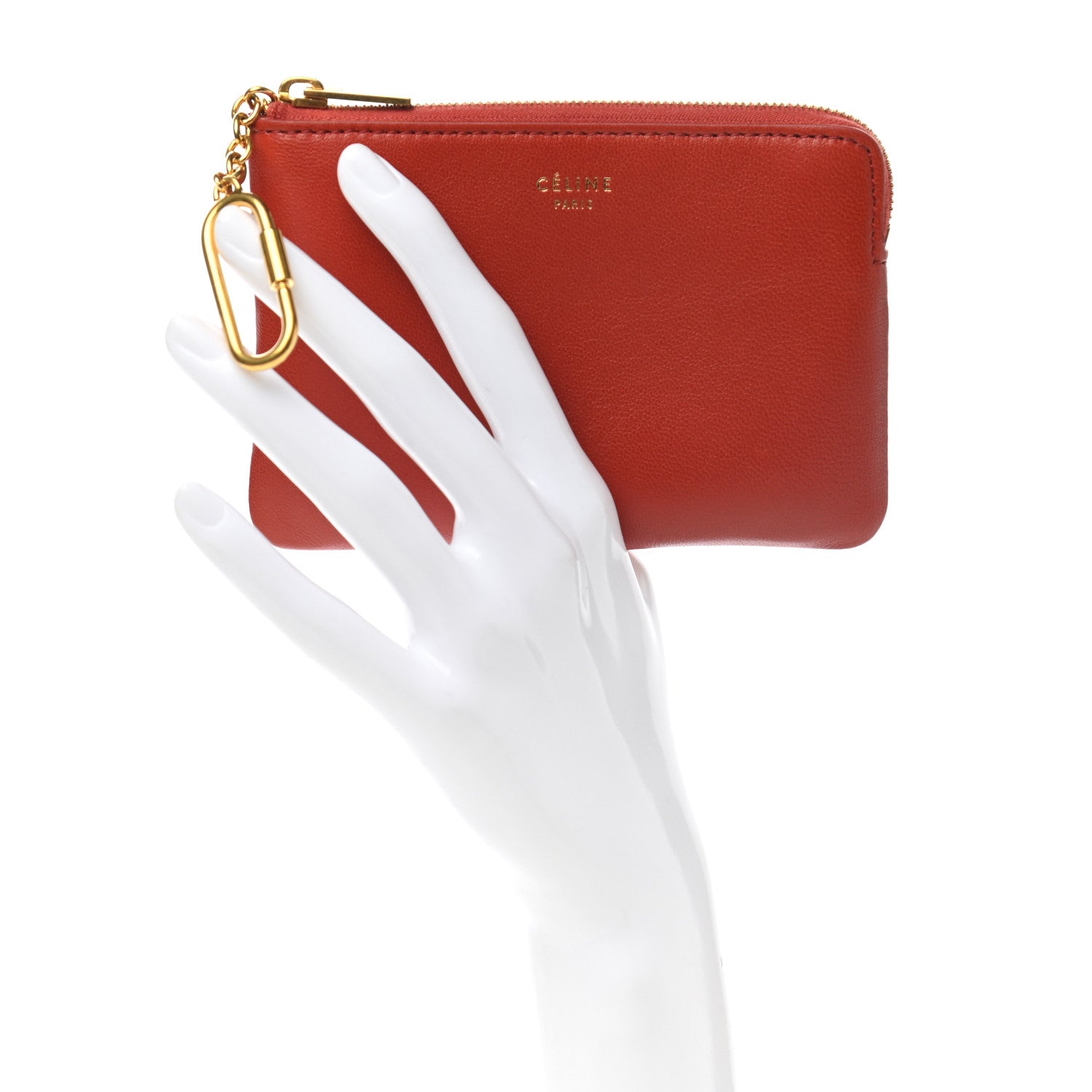 Celine Calfskin Medium Half Zip Multifunction Wallet Coin Purse Fox Red 5 of 18