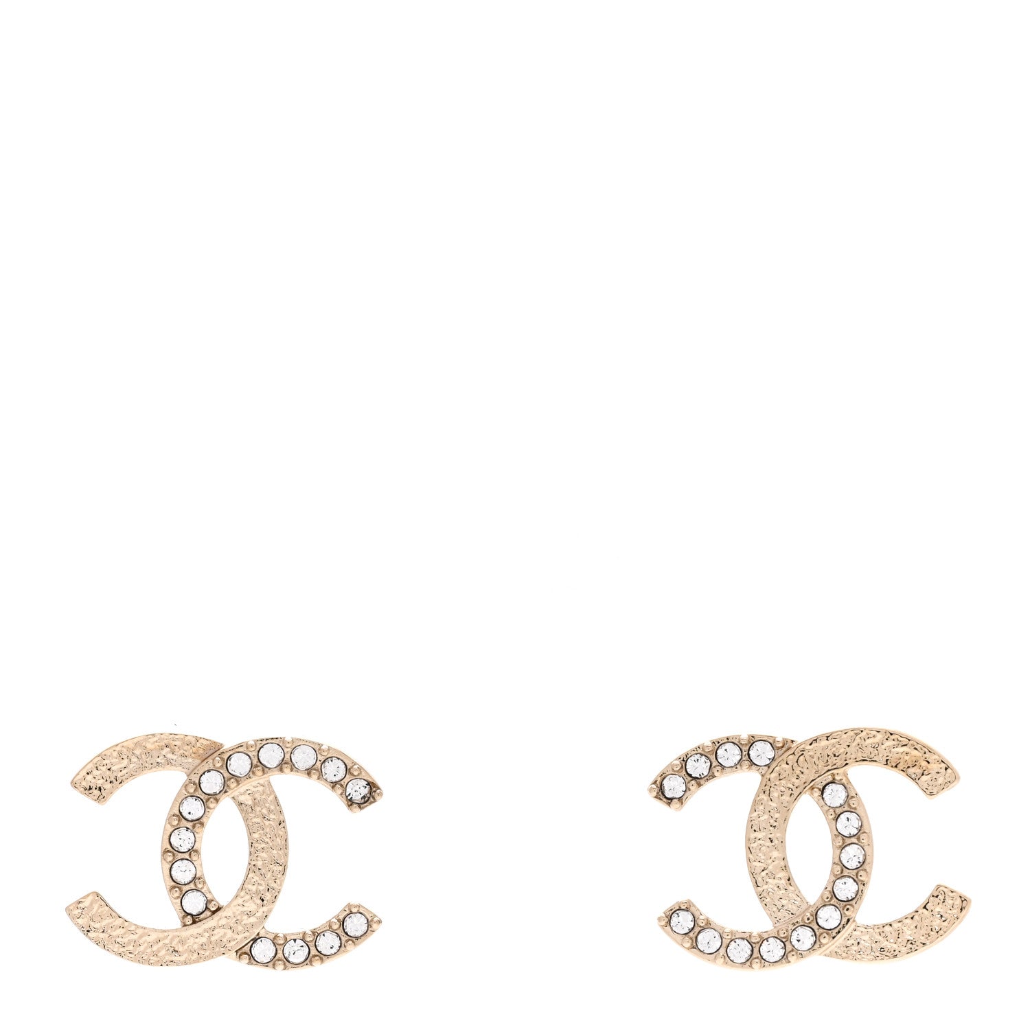 Chanel Textured Metal Crystal CC Earrings Gold 1 of 4