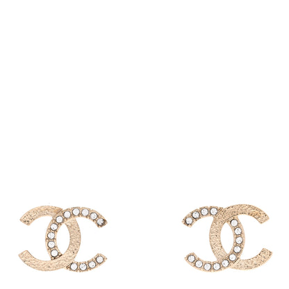 Chanel Textured Metal Crystal CC Earrings Gold 1 of 4