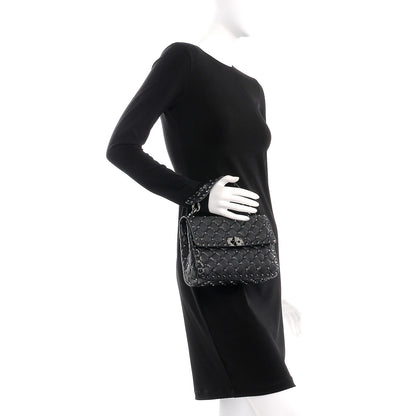 Valentino Garavani Craquele Nappa Medium Rockstud Spike Shoulder Bag Black 3 of 8