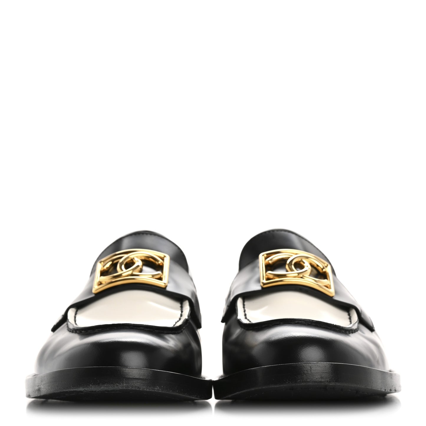 Shiny Calfskin CC Loafers Black White 39.5 Black White